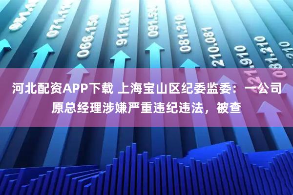 河北配资APP下载 上海宝山区纪委监委：一公司原总经理涉嫌严重违纪违法，被查